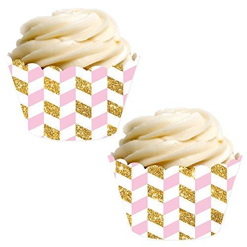 Pink and Gold Glitter Houndstooth Cupcake Wrappers-set of 24-Andaz Press-