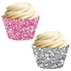 Pink and Silver Glitter Cupcake Wrapper-set of 24-Andaz Press-