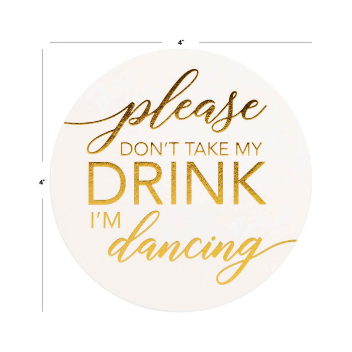 Please Don't Take My Drink, I'm Dancing Paper Beverage Coasters-Set of 100-Andaz Press-Gold-