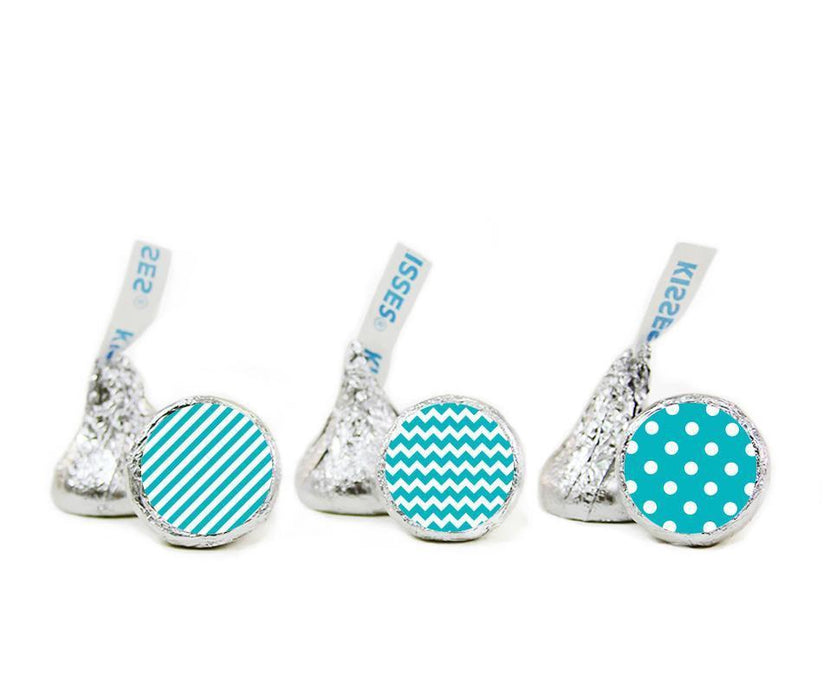 Polka Dots, Stripes, Chevron Hershey's Kisses Stickers-Set of 216-Andaz Press-Aqua-