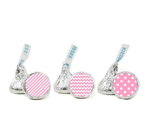 Polka Dots, Stripes, Chevron Hershey's Kisses Stickers-Set of 216-Andaz Press-Bubblegum Pink-