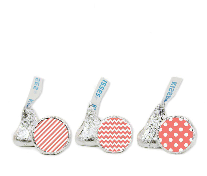 Polka Dots, Stripes, Chevron Hershey's Kisses Stickers-Set of 216-Andaz Press-Coral-