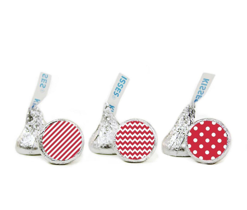 Polka Dots, Stripes, Chevron Hershey's Kisses Stickers-Set of 216-Andaz Press-Red-