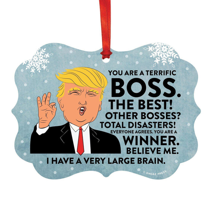 President Donald Trump Fancy Frame Christmas Ornament, Funny Metal Holiday Present Ideas Design 1-Set of 1-Andaz Press-Accountant-