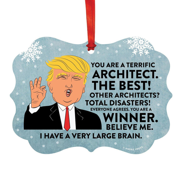 President Donald Trump Fancy Frame Christmas Ornament, Funny Metal Holiday Present Ideas Design 1-Set of 1-Andaz Press-Architect-