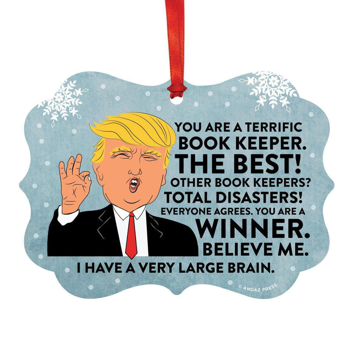 President Donald Trump Fancy Frame Christmas Ornament, Funny Metal Holiday Present Ideas Design 1-Set of 1-Andaz Press-Book Keeper-