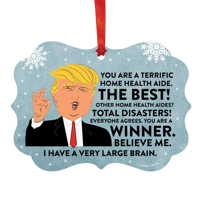 President Donald Trump Fancy Frame Christmas Ornament, Funny Metal Holiday Present Ideas Design 2-Set of 1-Andaz Press-Home Health Aide-