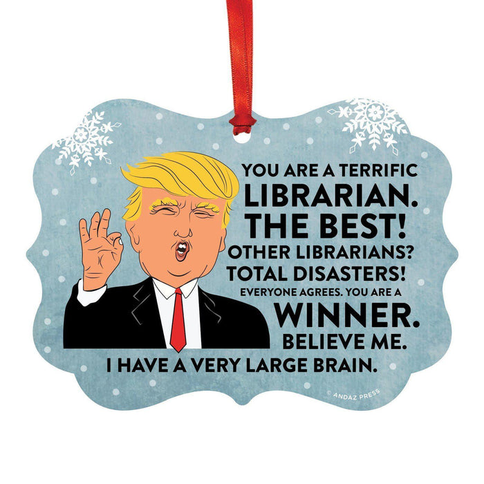 President Donald Trump Fancy Frame Christmas Ornament, Funny Metal Holiday Present Ideas Design 2-Set of 1-Andaz Press-Librarian-