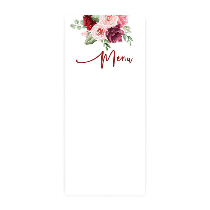 Printable Wedding Paper Menu Cards for DIY Printer for Dinner Table Place Settings Design 1-Set of 52-Andaz Press-Blush and Burgundy Floral-