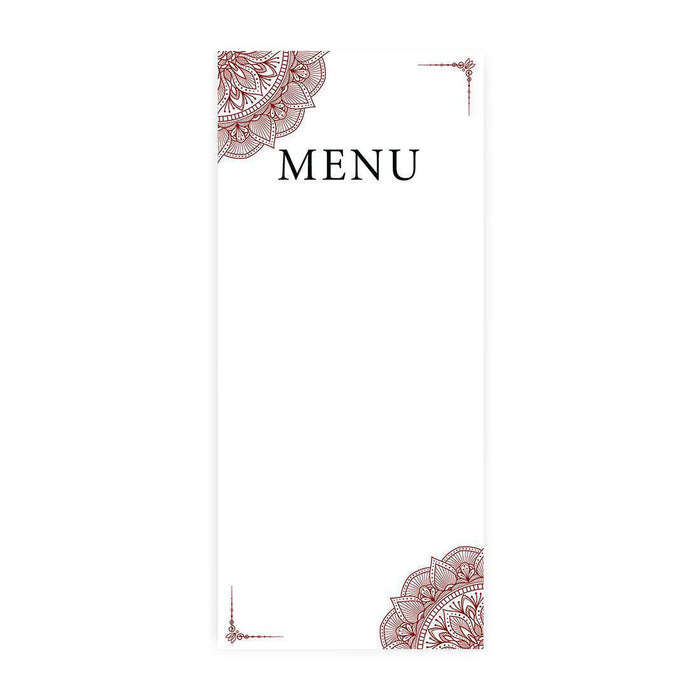 Printable Wedding Paper Menu Cards for DIY Printer for Dinner Table Place Settings Design 1-Set of 52-Andaz Press-Burgundy Elegant Ornate-