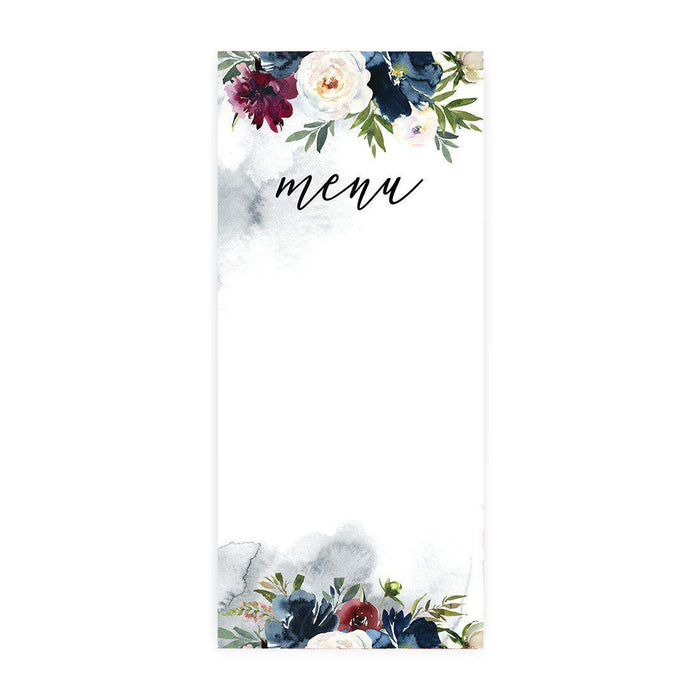 Printable Wedding Paper Menu Cards for DIY Printer for Dinner Table Place Settings Design 1-Set of 52-Andaz Press-Modern Rustic Florals-