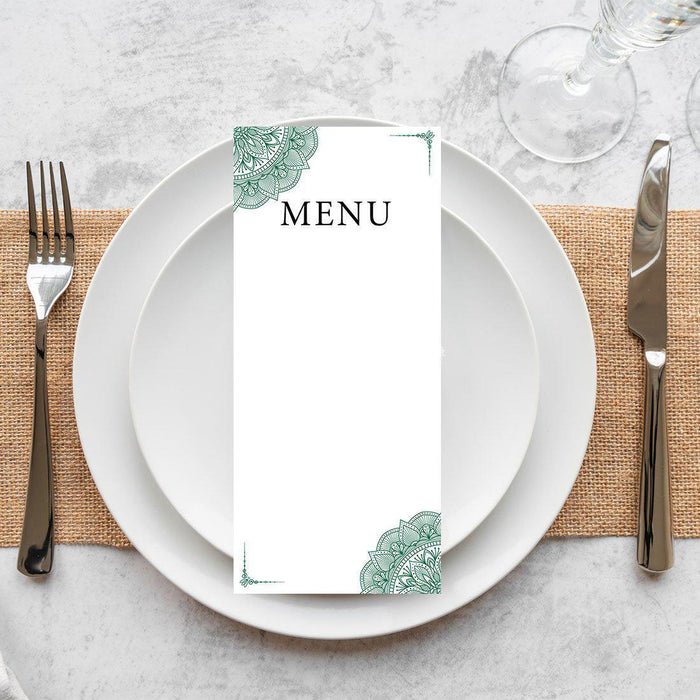 Printable Wedding Paper Menu Cards for DIY Printer for Dinner Table Place Settings Design 2-Set of 52-Andaz Press-Dark Green Elegant Ornate-