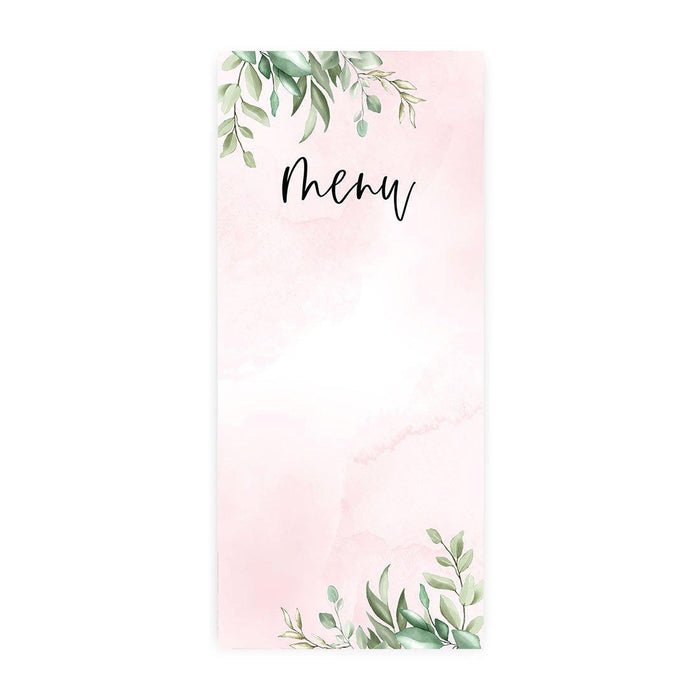 Printable Wedding Paper Menu Cards for DIY Printer for Dinner Table Place Settings Design 2-Set of 52-Andaz Press-Blush Pink Greenery Leaves-
