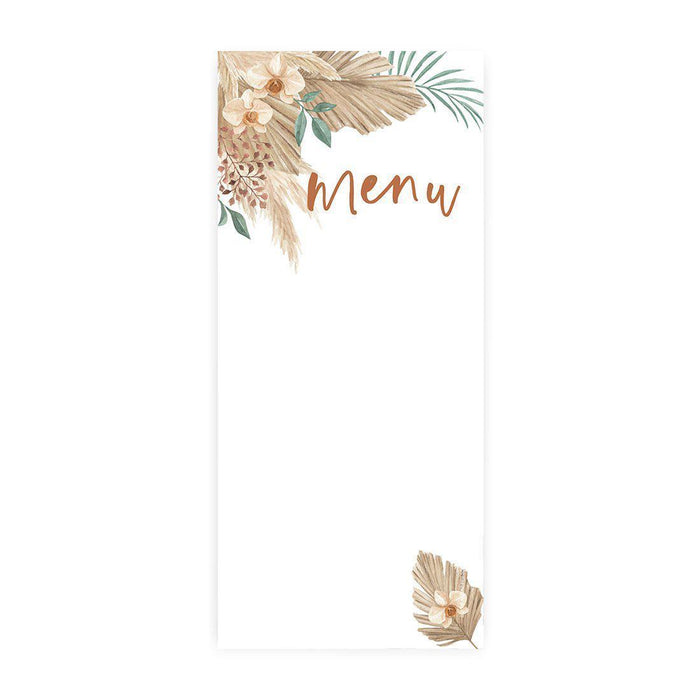 Printable Wedding Paper Menu Cards for DIY Printer for Dinner Table Place Settings Design 2-Set of 52-Andaz Press-Boho Tropical Dried Floral Palm Leaves-