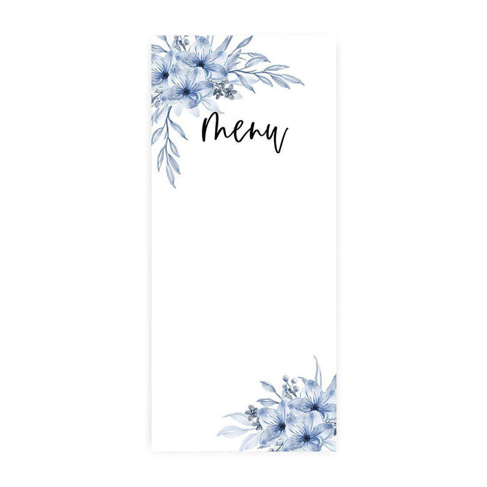 Printable Wedding Paper Menu Cards for DIY Printer for Dinner Table Place Settings Design 2-Set of 52-Andaz Press-Dusty Blue Florals-