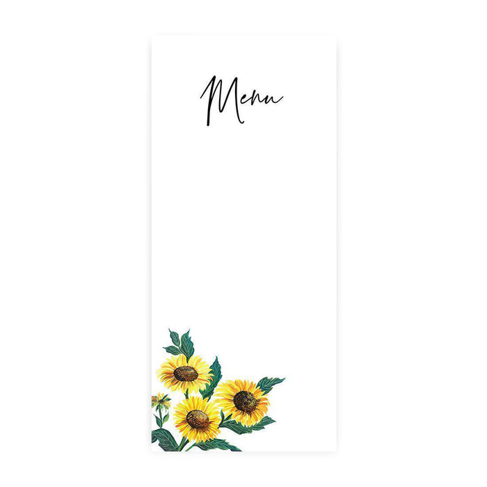 Printable Wedding Paper Menu Cards for DIY Printer for Dinner Table Place Settings Design 2-Set of 52-Andaz Press-Rustic Sunflower-