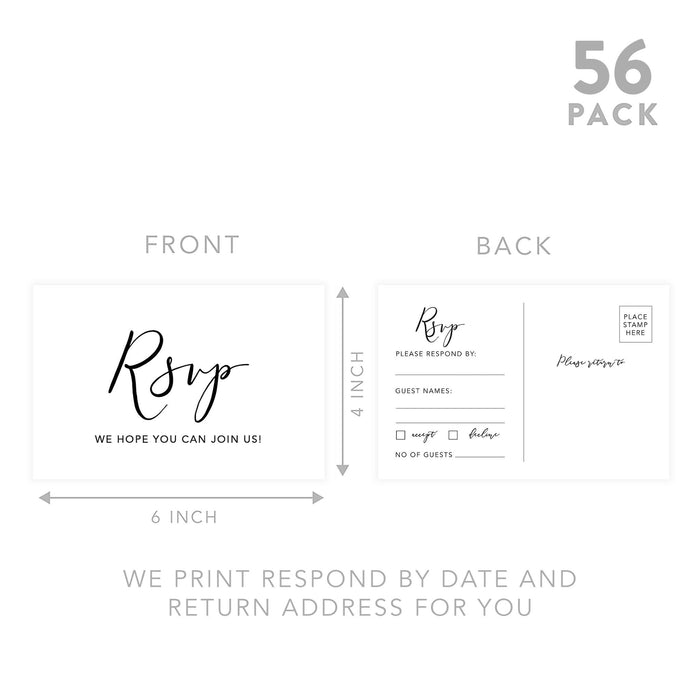 RSVP Postcards for Wedding Cardstock Response Reply Cards-Set of 56-Andaz Press-Minimal Modern-