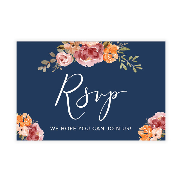 RSVP Postcards for Wedding Cardstock Response Reply Cards-Set of 56-Andaz Press-Navy Blue Fall Florals-