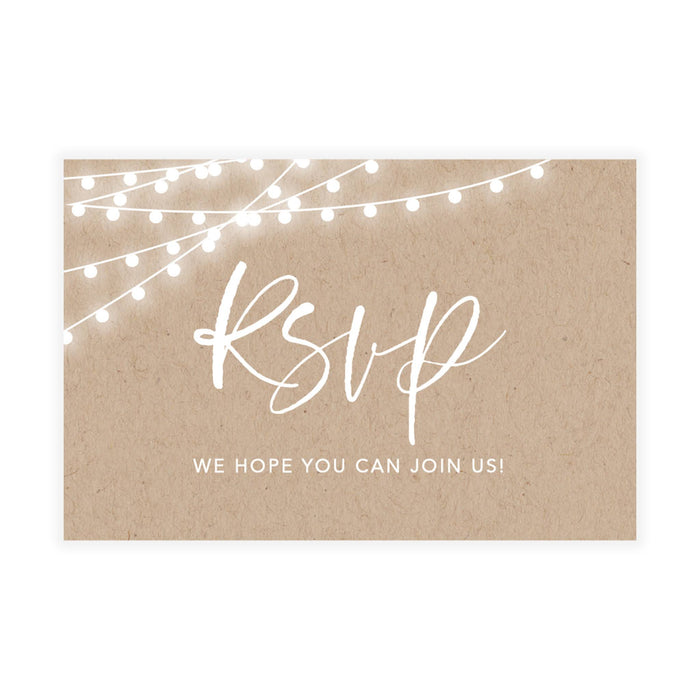 RSVP Postcards for Wedding Cardstock Response Reply Cards-Set of 56-Andaz Press-Rustic String Lights-