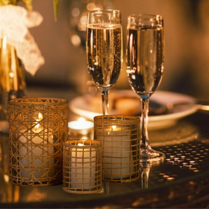 Rattan Votive Candle Holders-Set of 3-Koyal Wholesale-