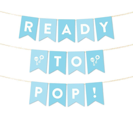 Ready to Pop Baby Shower Pennant Banner Garland-Set of 10-Andaz Press-Baby Blue-