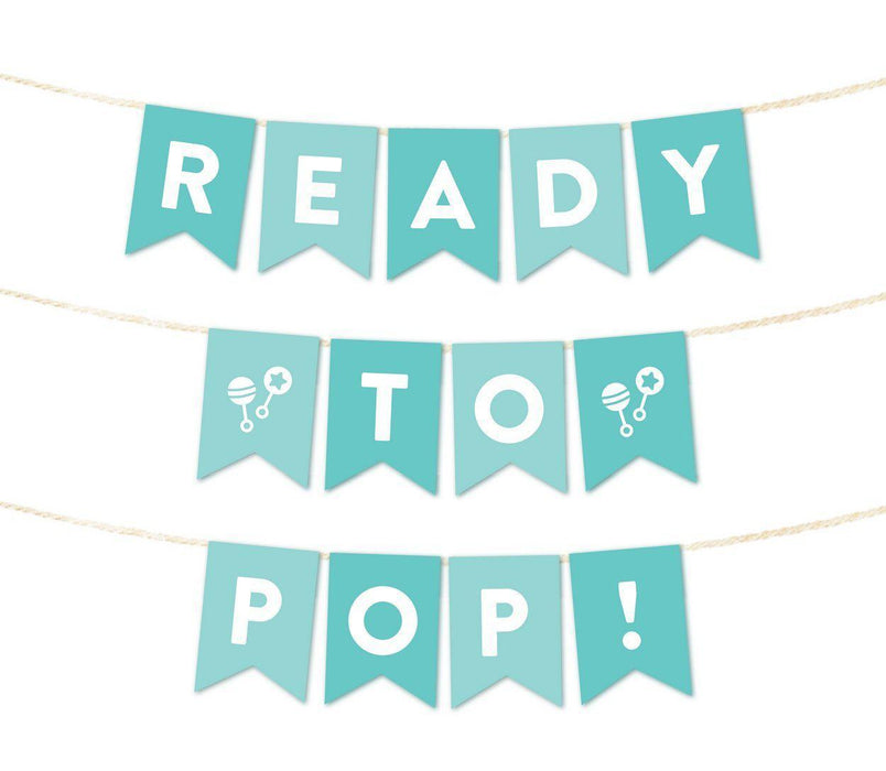 Ready to Pop Baby Shower Pennant Banner Garland-Set of 10-Andaz Press-Diamond Blue-