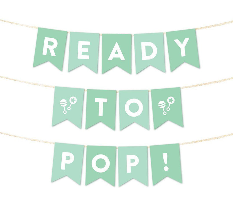Ready to Pop Baby Shower Pennant Banner Garland-Set of 10-Andaz Press-Mint Green-