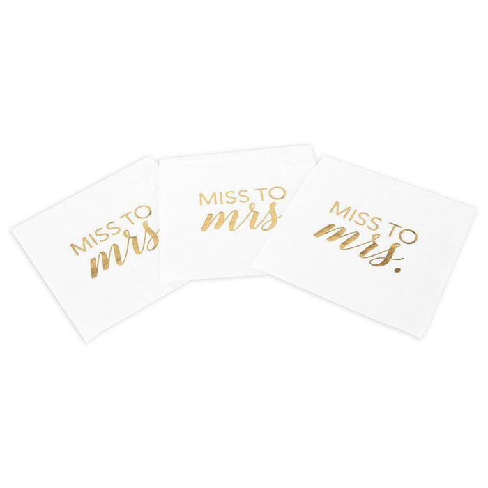 Real Foil Scripted Miss to Mrs Cocktail Napkins-Set of 100-Andaz Press-Gold-