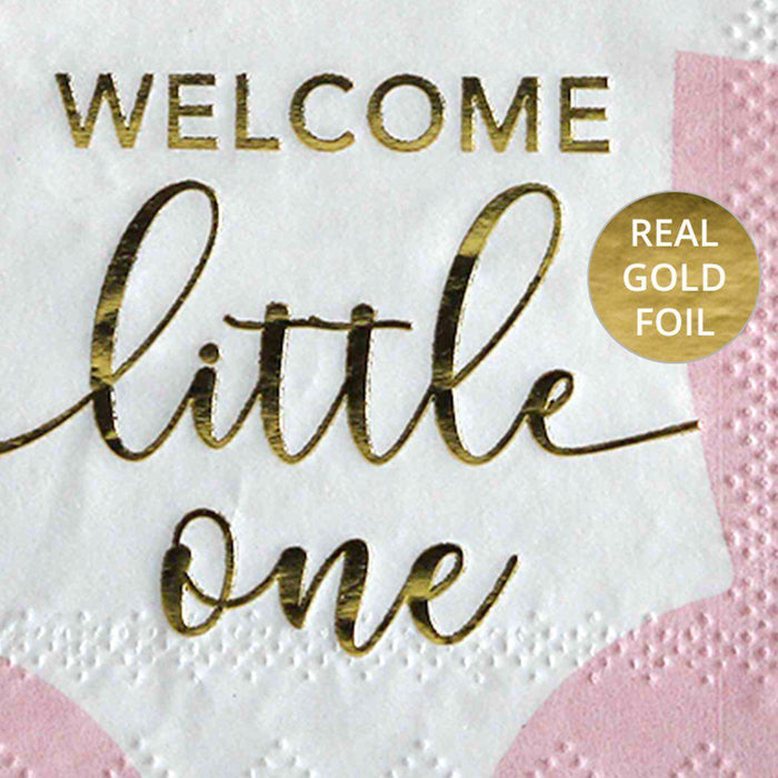 Real Gold Foil Scripted Welcome Little One Cocktail Napkins-Set of 100-Andaz Press-
