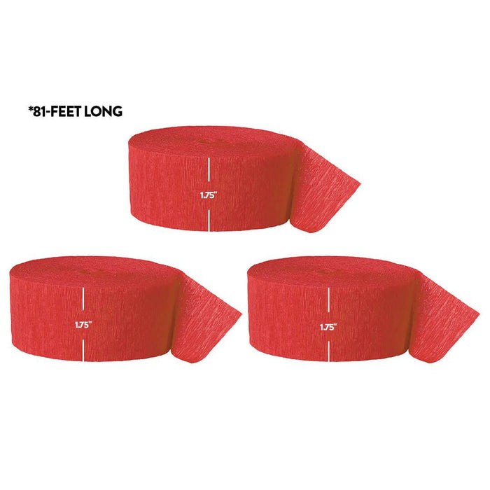 Red Crepe Paper Streamer Hanging Decorative Kit-Set of 3-Andaz Press-
