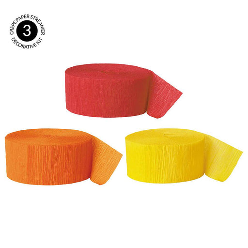 Red, Orange, Yellow Crepe Paper Streamer Hanging Decorative Kit-Set of 3-Andaz Press-