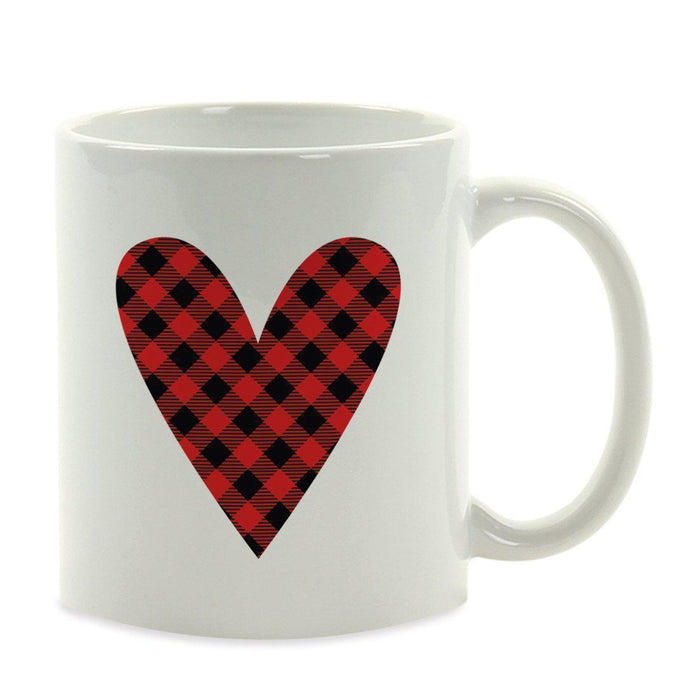 Red Plaid Heart Ceramic Coffee Mug-Set of 1-Andaz Press-Heart-