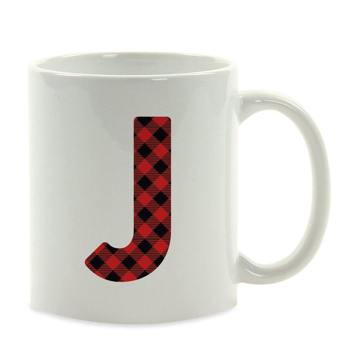 Red Plaid Monogram Letter Ceramic Coffee Mug-Set of 1-Andaz Press-Letter A-