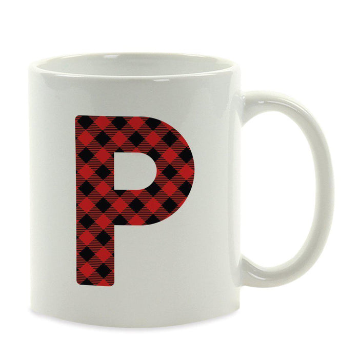 Red Plaid Monogram Letter Ceramic Coffee Mug-Set of 1-Andaz Press-Letter A-