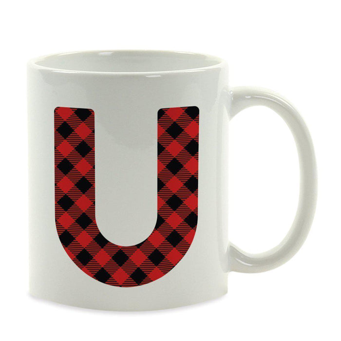 Red Plaid Monogram Letter Ceramic Coffee Mug-Set of 1-Andaz Press-Letter A-