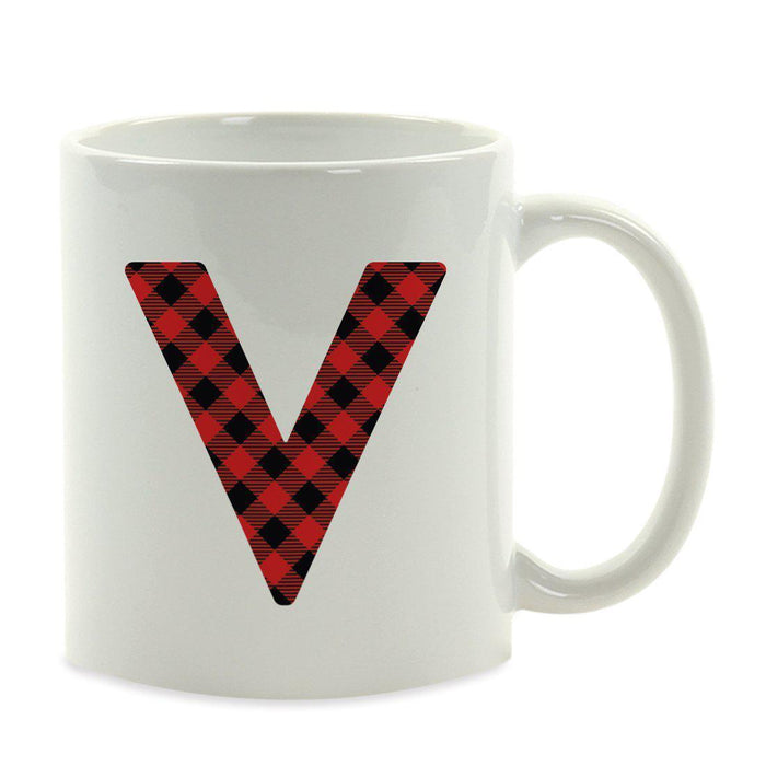 Red Plaid Monogram Letter Ceramic Coffee Mug-Set of 1-Andaz Press-Letter A-