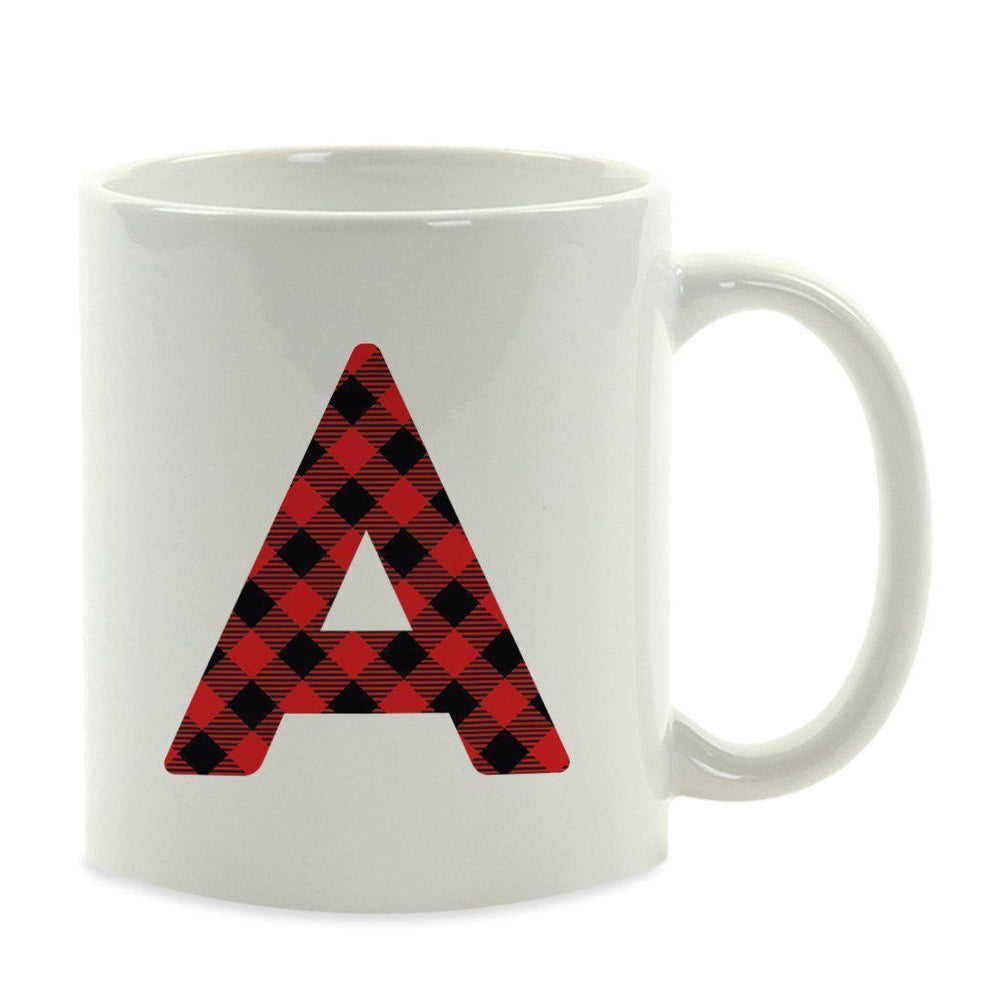 Red Plaid Monogram Letter Ceramic Coffee Mug-Set of 1-Andaz Press-Letter A-