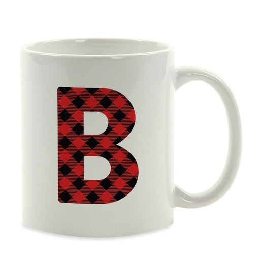 Red Plaid Monogram Letter Ceramic Coffee Mug-Set of 1-Andaz Press-Letter B-