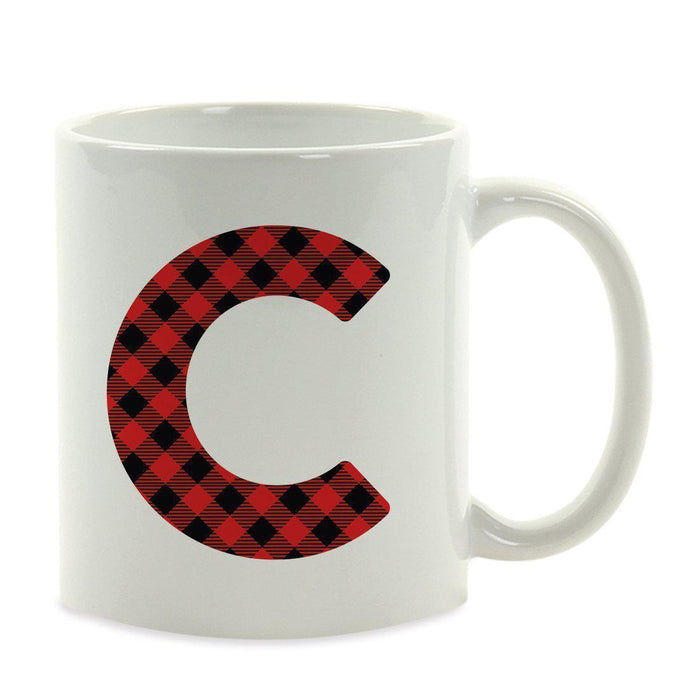 Red Plaid Monogram Letter Ceramic Coffee Mug-Set of 1-Andaz Press-Letter C-
