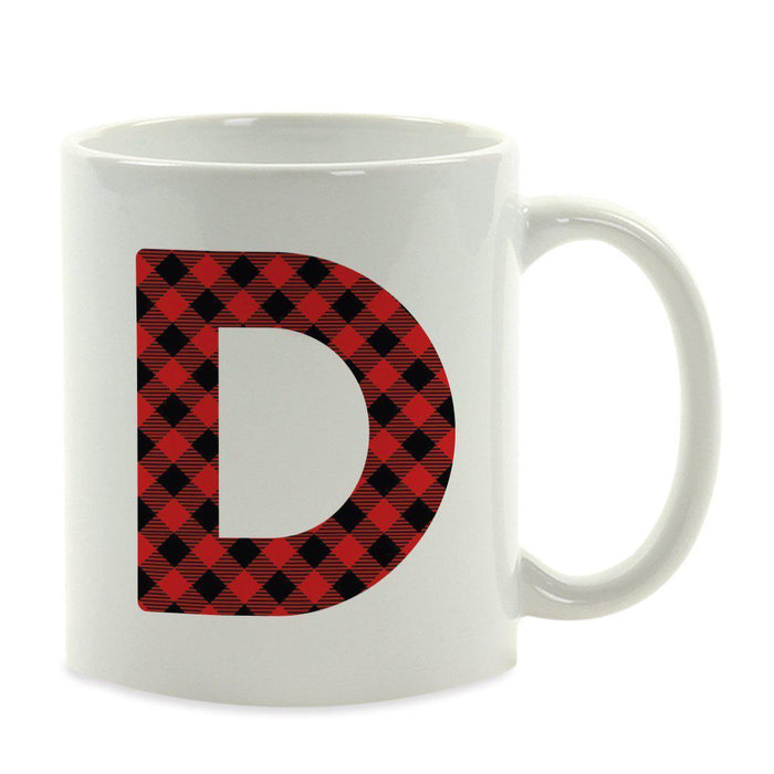 Red Plaid Monogram Letter Ceramic Coffee Mug-Set of 1-Andaz Press-Letter D-