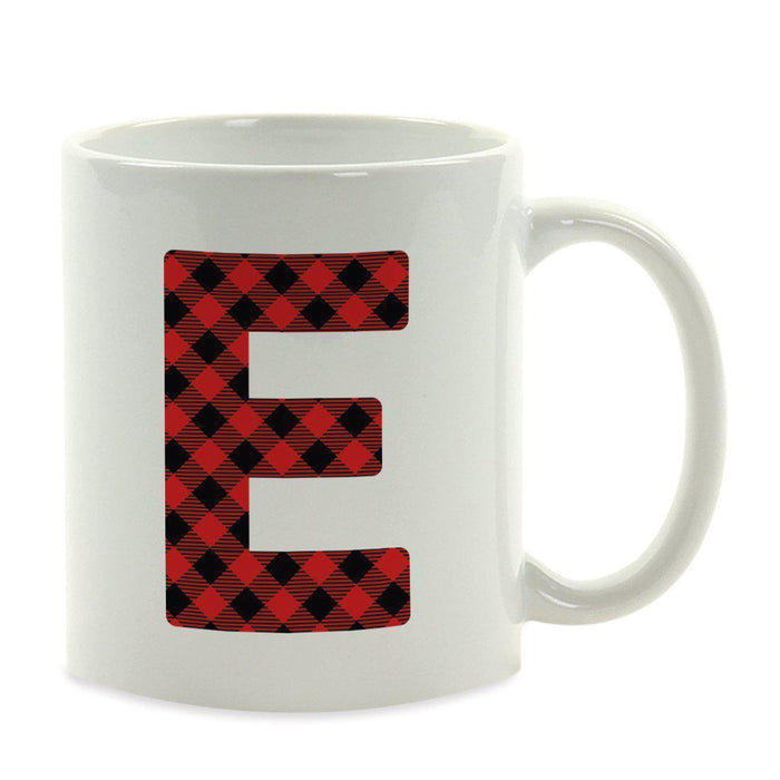 Red Plaid Monogram Letter Ceramic Coffee Mug-Set of 1-Andaz Press-Letter E-