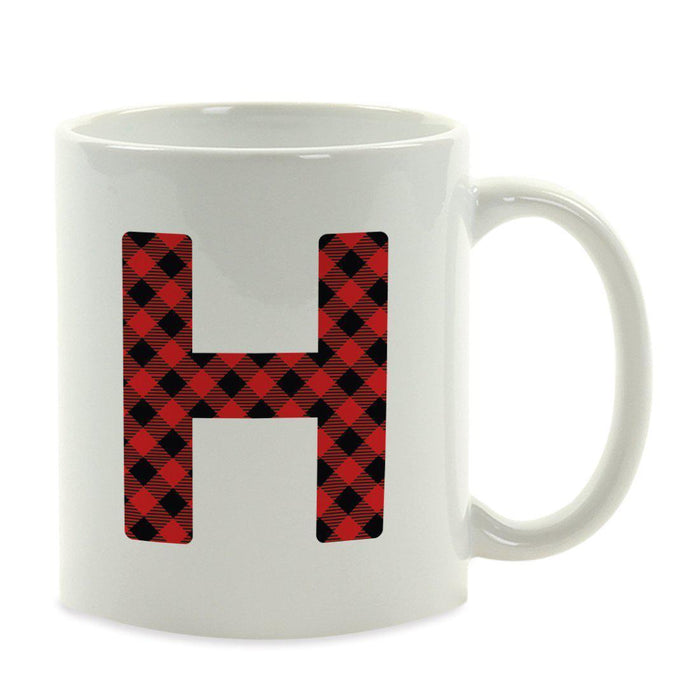 Red Plaid Monogram Letter Ceramic Coffee Mug-Set of 1-Andaz Press-Letter H-
