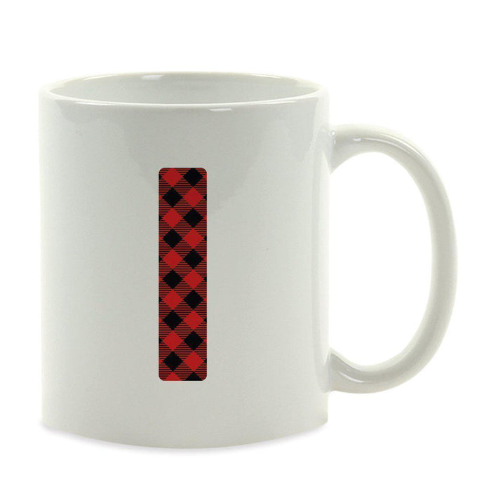 Red Plaid Monogram Letter Ceramic Coffee Mug-Set of 1-Andaz Press-Letter I-