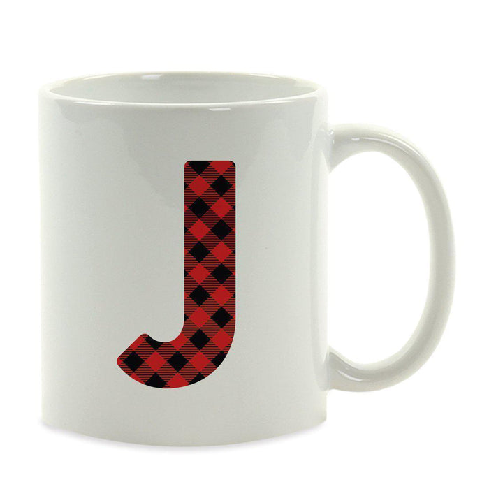 Red Plaid Monogram Letter Ceramic Coffee Mug-Set of 1-Andaz Press-Letter J-