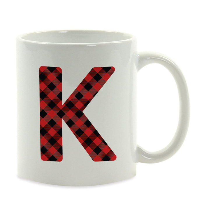 Red Plaid Monogram Letter Ceramic Coffee Mug-Set of 1-Andaz Press-Letter K-
