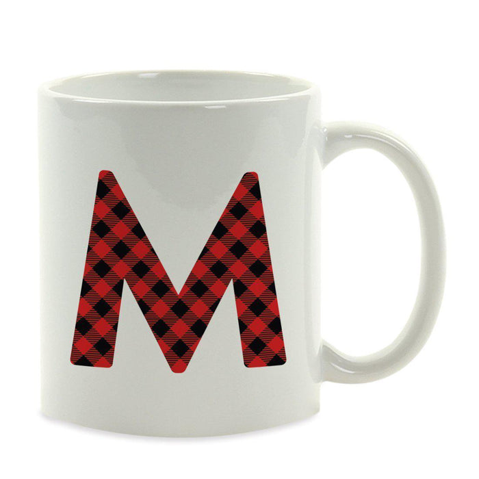 Red Plaid Monogram Letter Ceramic Coffee Mug-Set of 1-Andaz Press-Letter M-