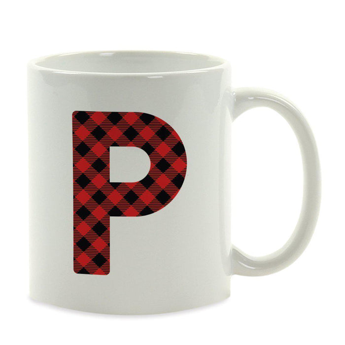 Red Plaid Monogram Letter Ceramic Coffee Mug-Set of 1-Andaz Press-Letter P-