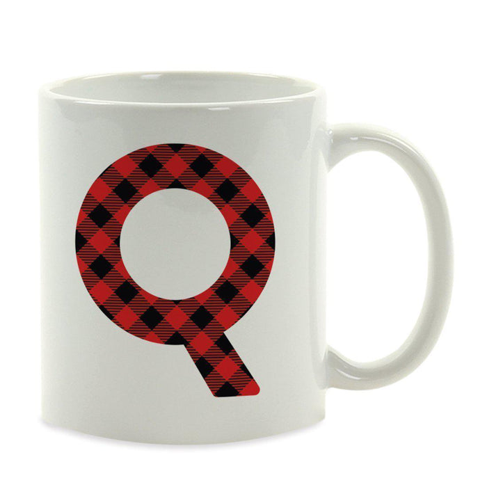 Red Plaid Monogram Letter Ceramic Coffee Mug-Set of 1-Andaz Press-Letter Q-