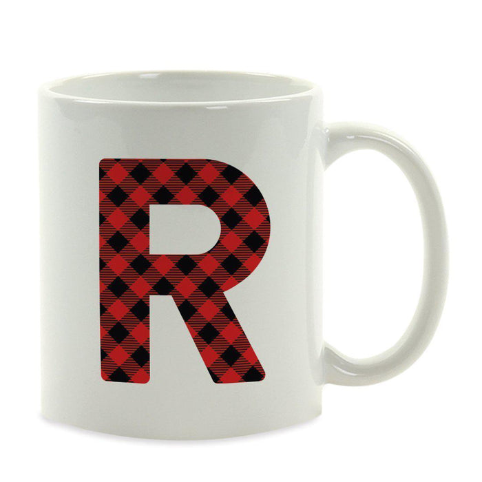 Red Plaid Monogram Letter Ceramic Coffee Mug-Set of 1-Andaz Press-Letter R-