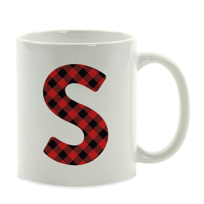 Red Plaid Monogram Letter Ceramic Coffee Mug-Set of 1-Andaz Press-Letter S-